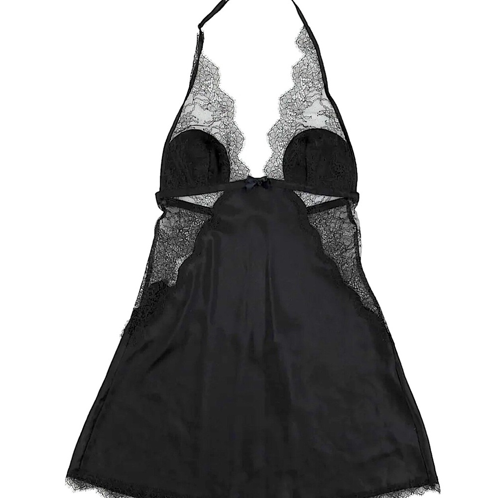 NWOT Victoria’s Secret Satin Black Halter Neck Slip. Size: S